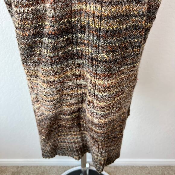 Vintage Y2K Wool Turtleneck Sleeveless Mini Sweater Dress Striped Brown - Picture 2 of 10